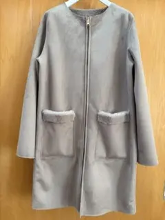 ジップアップロングコート グレー