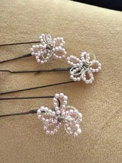 花形パールヘアピン3個セット 髪飾り　浴衣 和装