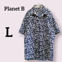 Planet B【L】半袖アロハシャツ ブラウス ネイビー 花柄