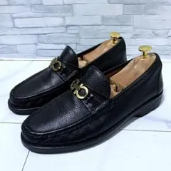 名作 サルヴァトーレフェラガモ ビットローファー ガンチーニ シボ革 黒 25