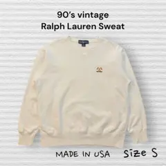 90s ラルフローレン ワンポイント刺繍 前Vスウェット USA製 S