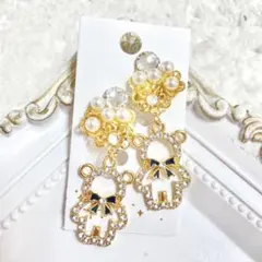 ハンドメイドイヤリング【No.064】痛くない ガラス クマ パール 花 綺麗