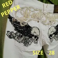 RED PEPPER Vintage ストレッチホワイトデニム　スカル刺繍