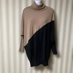 ワールド　バイカラー　ニット薄手ロングセーター　タートルネック 40