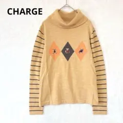 チャージ／ニット M プルオーバー 長袖 タートルネック くま ボーダー 黄色のサムネイル