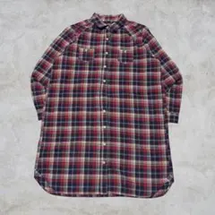 チェック シャツワンピース 長袖 羽織り チュニック ロング丈 カジュアル