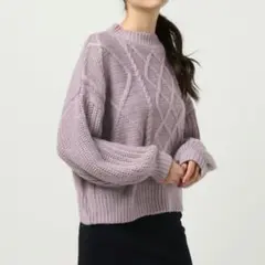 earth music&ecology　ボリュームスリーブケーブルニット