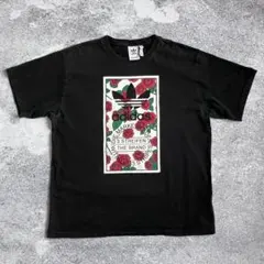 アディダスオリジナルス 薔薇 トレフォイル Tシャツ 黒 ローズ