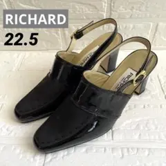 美品 ミュール サンダル パンプス ローファー 太ヒール ブラック 黒 22.5