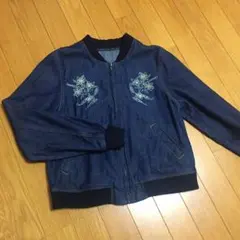 レディース 刺繍♡ノーカラー デニムジャケット