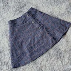 アズノウアズピンキー✨チェック柄スカート✨青系【F】フリンジ　一点もの