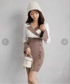 LIP SERVICE バイカラークラシカルボタンリブワンピース