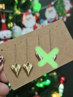 ハート型メタルチェーンピアス ゴールド×シルバーチェーン