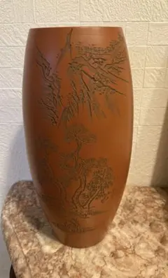 常滑焼 宝龍窯 朱泥花瓶 竹文 花器 花生 高さ24cm 陶器 茶道具 - メルカリ