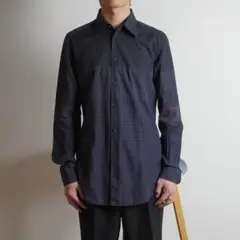 DOLCE & GABBANA チェック柄切り替えシャツ ネイビー/QW83