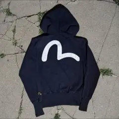 EVISU ジップアップパーカー42サイズ刺繍カモメ 裏起毛ネイビー