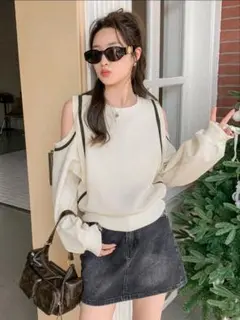 DAZY レディース オープンショルダー 長袖スウェットシャツ 長袖トップス