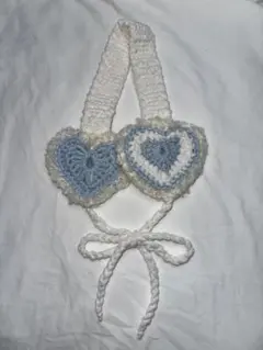 リバーシブル水色ハートイヤーマフ/編み物