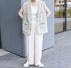 Simplicite フリンジツイードベスト 銀ボタン