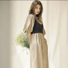 COCODEAL♡ チェックボリュームワンピ×ニットビスチェ ココディール