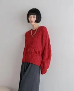 LOWRYS FARMケーブルフリンジショート丈