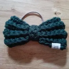 ハンドメイド ダークグリーン リボンヘアゴム