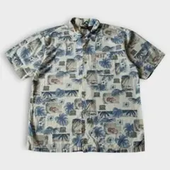 ROUTE66 総柄シャツ L 綿100% アラブ首長国連邦製 椰子の木 車のサムネイル