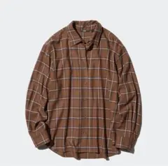 【未使用】ユニクロ　ソフトフランネルスキッパーシャツ　ブラウン　XL