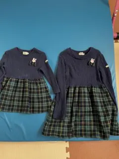 ネイビー チェック柄 ワンピース 2点セット