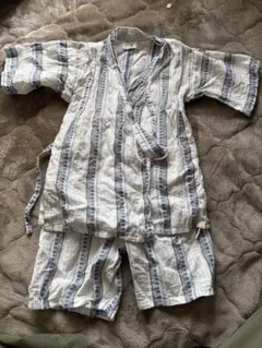 【SALE】甚平 白と青のストライプ 120