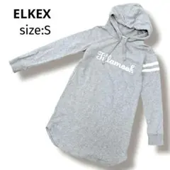 ELKEX エルケクス ロゴ フード スウェット ワンピース グレー S 長袖