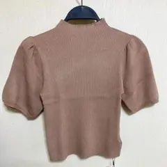 【新品】　GRL ベージュ リブ編み ハイネック パフスリーブ ニット　Ｍ