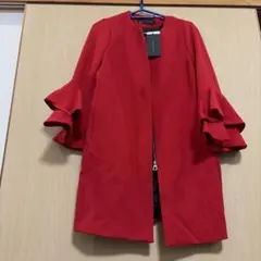 ZARA WOMAN ノーカラージャケット レッド フリル袖のサムネイル