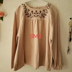 SM2くすみピンク花柄刺繍 長袖ブラウス　春　可愛い　チュニック　ネル　F