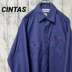 C2549 CINTAS 長袖シャツ ワークシャツ 刺繍 ブルー 海外古着