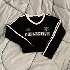 クロップド長袖Tシャツ 韓国ストリート 冬服 骨スト Vネック スポーツテイスト