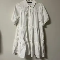 ZARA ホワイト シャツワンピース 半袖 ティアード
