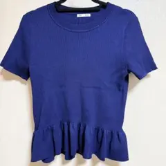 GU ペプラムニットプルオーバー 半袖 ネイビー XL