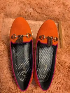 【美品】23.5cm オレンジ スエード風パンプス タッセル付き