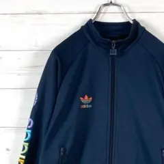 アディダス adidasトラックジャケット 黒タグ 万国旗タグ ネイビー M