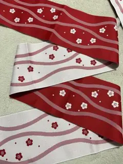 半幅帯　赤　白　花柄　着物　浴衣　袴　帯