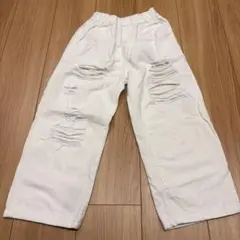 ホワイト ダメージ加工 パンツ 130
