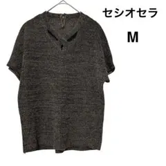 セシオセラ 半袖 ニット トップス ダークブラウン シンプル 麻 リネン 日本製のサムネイル