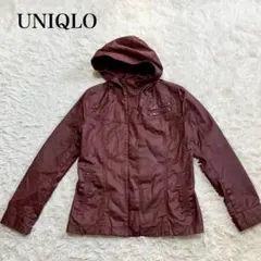 ユニクロ　UNIQLO フェイクレザージャケット　ワインレッド　フード　上品のサムネイル