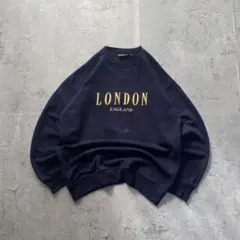 USA古着 LONDON 刺繍 センターロゴ スウェット トレーナー ネイビー