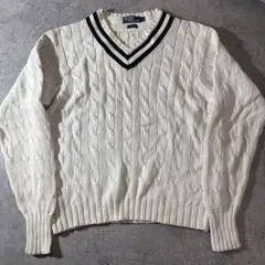 ポロラルフローレン Vネック ケーブルニット 生成り L