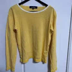 130 長袖　Tシャツ　カットソー　ボーダー　イエロー　シャツ