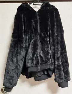 もこもこ BIGフード ショートファーブルゾン 3L 黒 地雷系ファッションにも