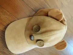 クマ耳付きベージュコーデュロイキャップ