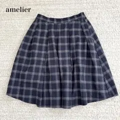 アメリエル プリーツフレアスカート チェック柄 Aライン バックウエストゴム